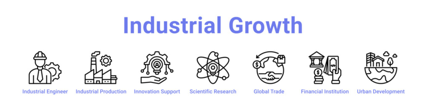 Industrial Growth Web Icon in banner collection with line art collection