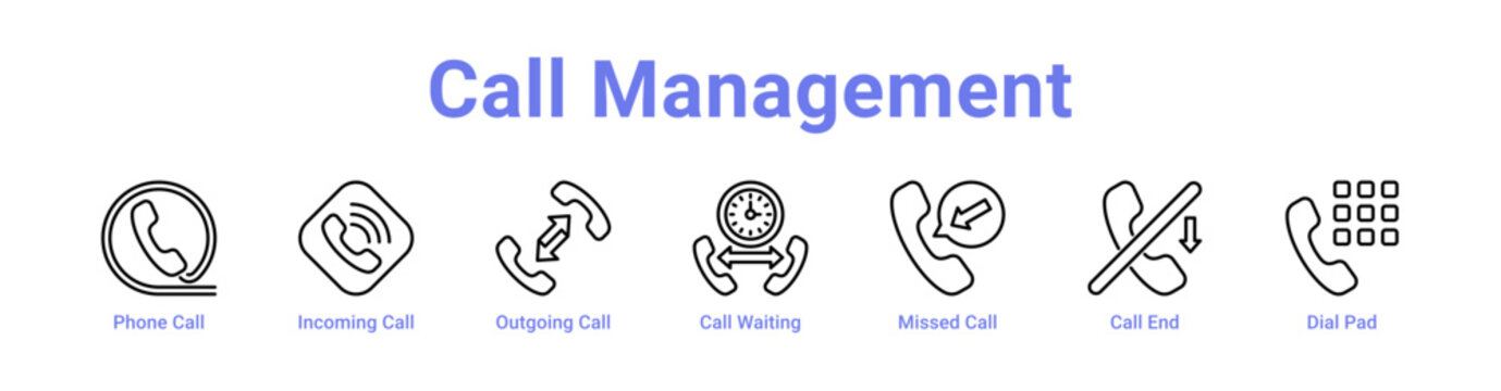 Call Management Web Icon in banner collection with line art collection