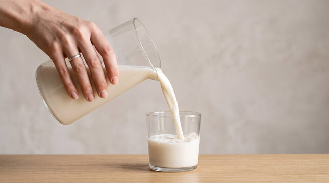 Lait frais vers&eacute; dans un verre sur une table