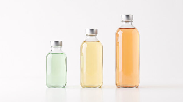 Trois bouteilles en verre contenant des liquides pastel