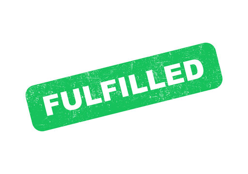 Green rubber stamp with the word fulfilled in a textured grunge style design isolated on transparent background
