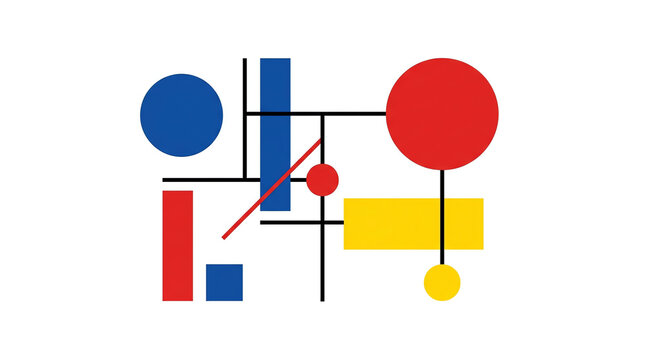 Abstract art composition with primary colors and geometric shapes