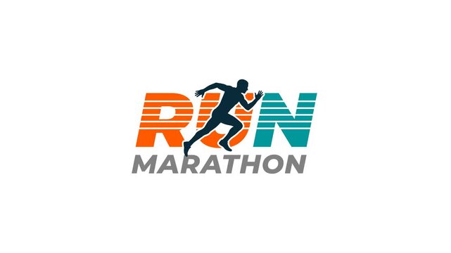 Animated logo of a runner in motion with the word "RUN MARATHON" appearing, motion graphics