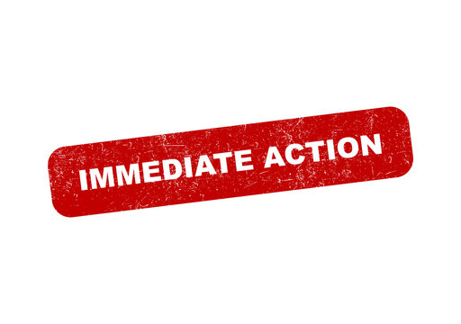 Red textured rubber stamp icon with the text immediate action for business use isolated on transparent background