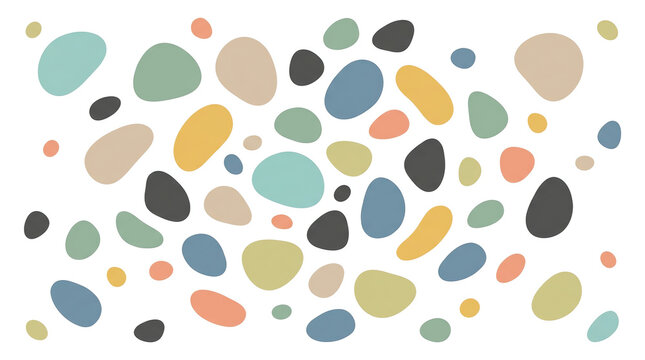 Abstract colorful stones pattern on white background with random pebble shapes