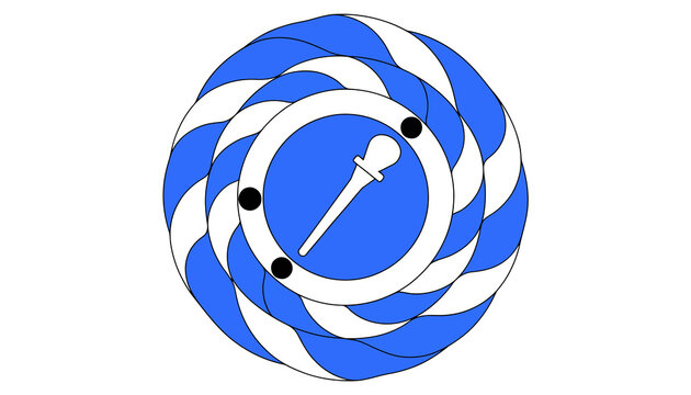 Abstract Circular Blue Symbol with Torch and Black Dots, Modern Design