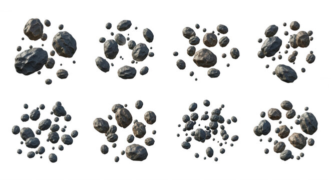scattered small asteroid rocks floating isolated on white background educational space design or game asset