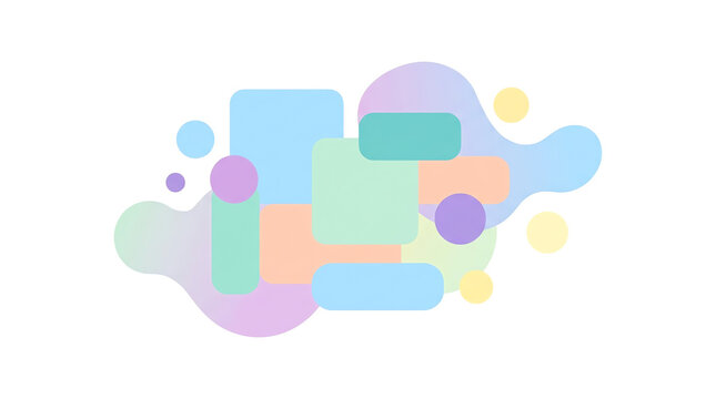 Abstract pastel shapes and geometric rectangles on white background