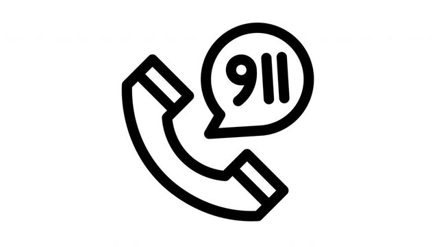 911 Emergency Call Icon, Telephone Handset with Speed Dialing Speech Bubble, Emergency Report and Safety Communications Vector Line Art
