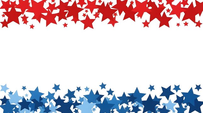 Patriotic background with red and blue stars border on white for fourth of july celebration