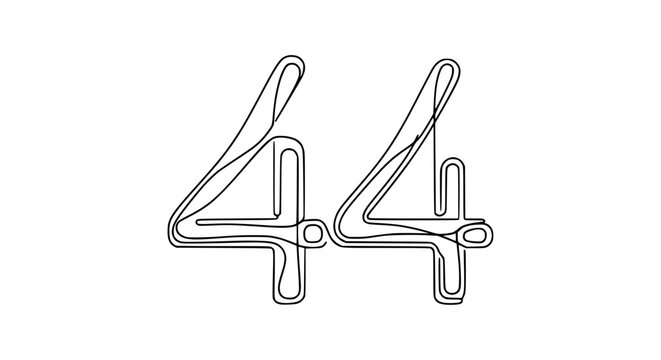 Number 44 Outline, Continuous Line Art, Isolated on Transparent Background