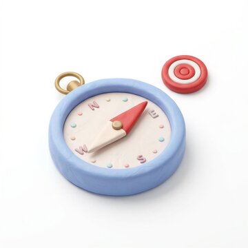 3D isometric clay compass pointing to target for marketing strategy
