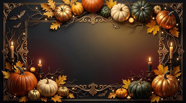 Elegant Halloween Frame with Pumpkins and Candles