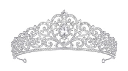 Elegant silver tiara with intricate floral design. Luxury crown jewelry for bridal, royalty, or beauty pageant use. © aishaa
