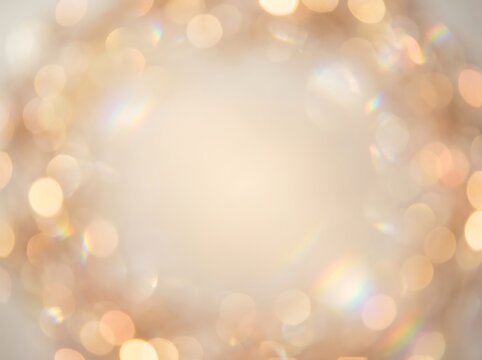 Warm gold bokeh lights blurred circle background with background defocused celebration backdrop abstract
