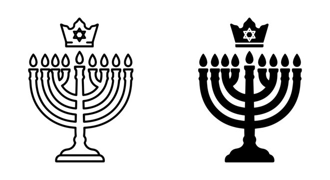 Menorah Vector Icons, Jewish Symbols, Hanukkah Candle Holder, Religious Celebration Graphics