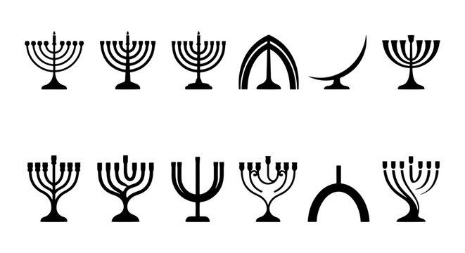 Menorah Icon Set, Hanukkah Symbols Collection, Jewish Holiday Vector Graphics, Religious Candle Holders