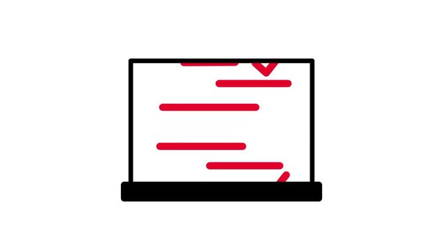 A laptop screen displaying a red highlighted checklist with a bold checkmark icon symbolizing organized digital task management and completed work