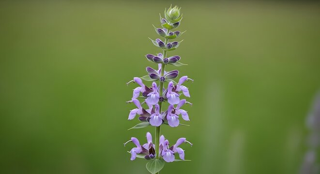 Beautiful Purple Flower Spike Growing Tall Against Soft Blurred Green Background Natural Setting