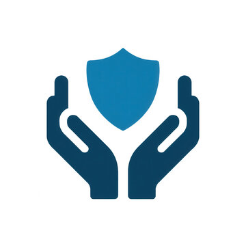 Two hands holding a blue shield symbolizing protection and security