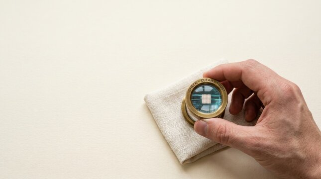 Person's hand holding a pocket watch inspecting underlying structure before trusting the output of data quality analysis