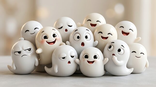 Group of Cute and Expressive Ghost Figurines.