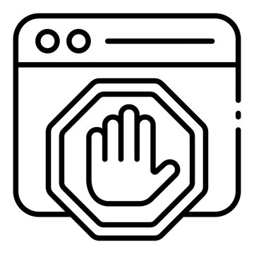 auto blocker icon. hand stops unwanted browser popup. blocks intrusive content