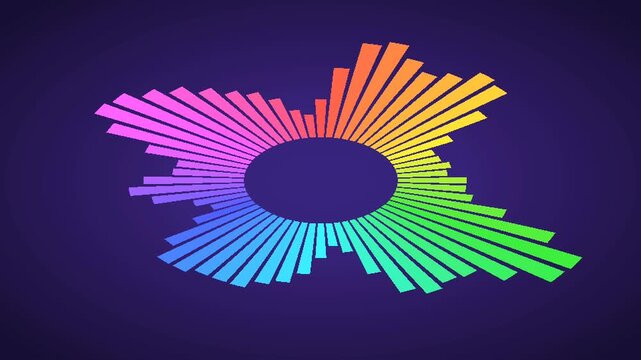 Rainbow Circular Audio Spectrum Bars Rotating on Dark Purple &ndash; DJ Music Visualizer, Colorful Radial Equalizer & Dance Background Loop