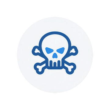 A blue skull and crossbones icon on a white circular background, symbolizing danger or poison