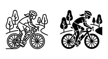 Naklejka premium Woman Cycling Vector Icons, Active Lifestyle Silhouette, Outdoor Sport Illustration, Two Styles