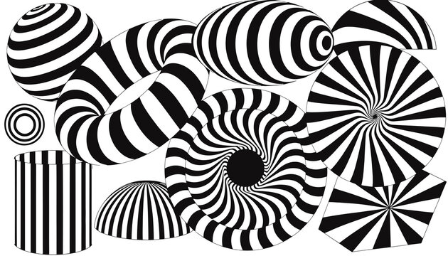 Abstract Optical Illusion Shapes, Black and White Stripes, Psychedelic Pattern