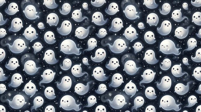 Cute Ghost Pattern Spooky Halloween Background.