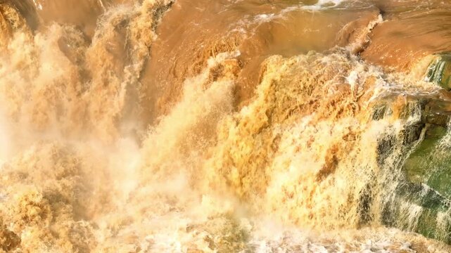 Aerial photography of destructive flash flood movement, symbolizing extreme weather risks, climate adaptation, infrastructure vulnerability, and disaster response planning. Thailand. 4k.
