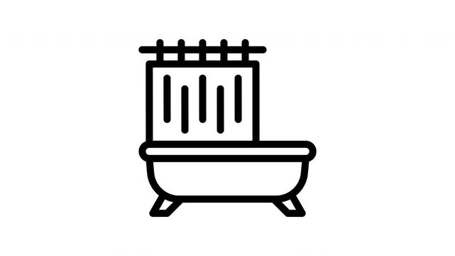 Minimalist bathtub with shower curtain line icon vector illustration for web design and bathroom apps