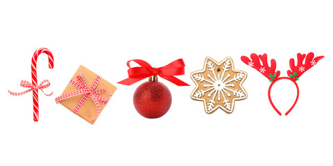Obraz premium Christmas set. Colorful decorations feature symbols representing New Year 2027, PNG