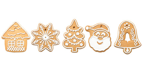 Obraz premium Christmas set. Assortment of decorative cookies symbolizes joy of New Year 2027, PNG