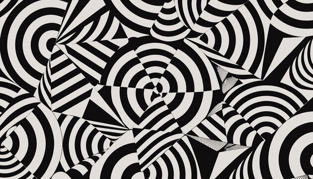 Abstract Geometric Pattern, Optical Illusion, Black and White Spiral Circles