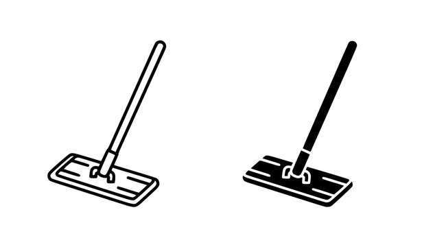Minimalist mop cleaning icon outline and silhouette vector design
