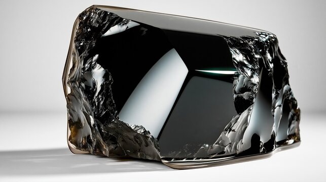 Black volcanic glass obsidian geometric sculpture 3D style