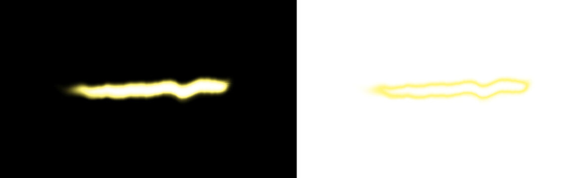 Glowing yellow wavy light trail effect isolated on transparent background