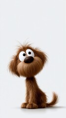 Fototapeta premium An adorable 3D rendered brown fluffy dog character with big expressive eyes and a cute nose, isolated on a plain white background.