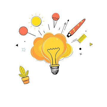 Creative Idea Generation with Lightbulb Illustration.