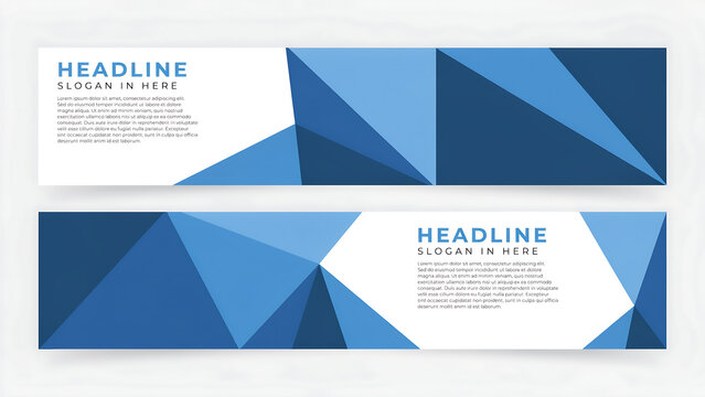 Set of blue low poly geometric banners with copy space geometric polygonal abstract background triangles template business corporate marketing presentation minimalist composition creative