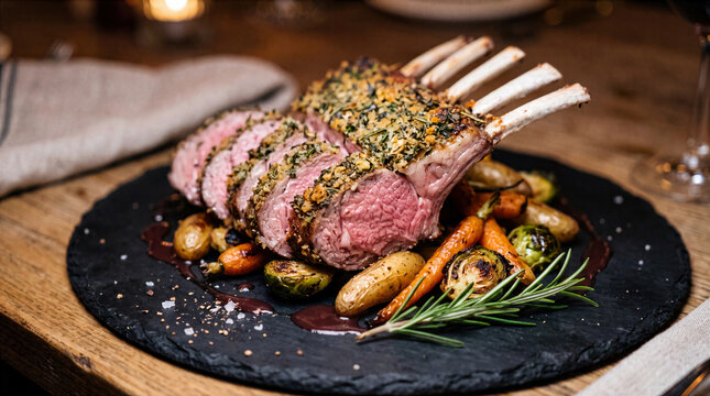 Rack Of Lamb Roasted Vegetables Editorial Meat Photography
