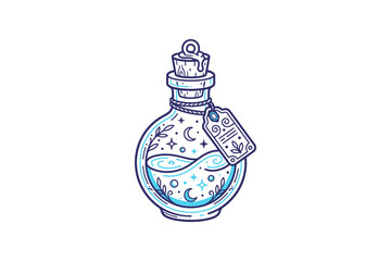 Magic Potion Bottle Outline Vector Illustration © ahmad