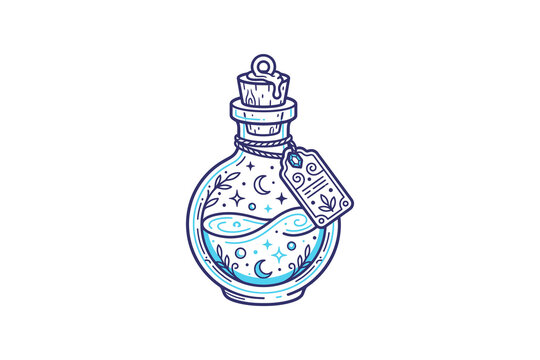 Magic Potion Bottle Outline Vector Illustration