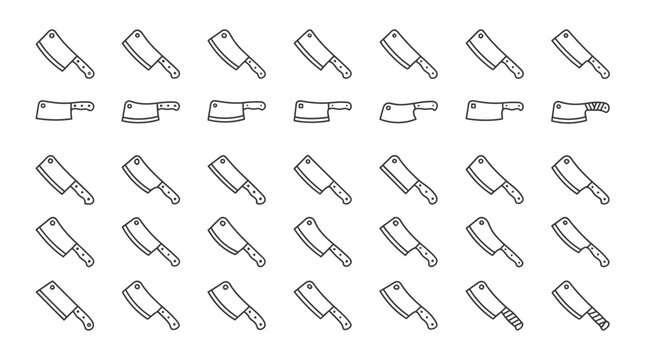 Angled meat cleaver icon pattern collection.