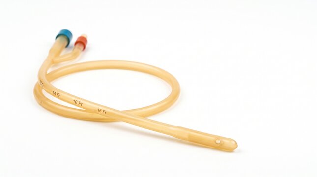 Silicone Foley Urinary Catheter Tube Isolated on White Background