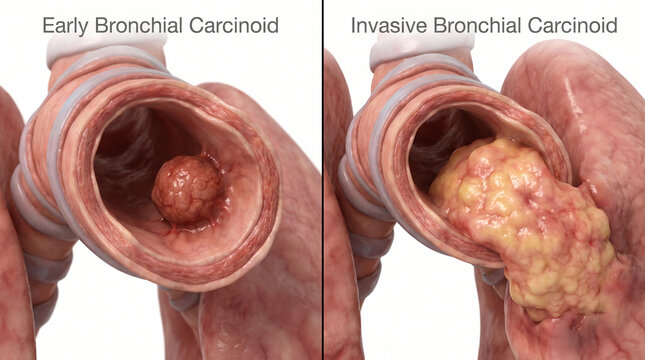 3D Endoscopic View Comparing Early and Invasive Bronchial Carcinoid Tumors