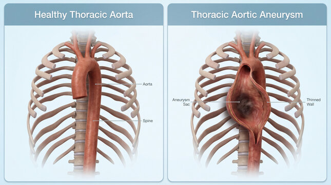 3D Anatomical Render of a Healthy Thoracic Aorta and Thoracic Aortic Aneurysm